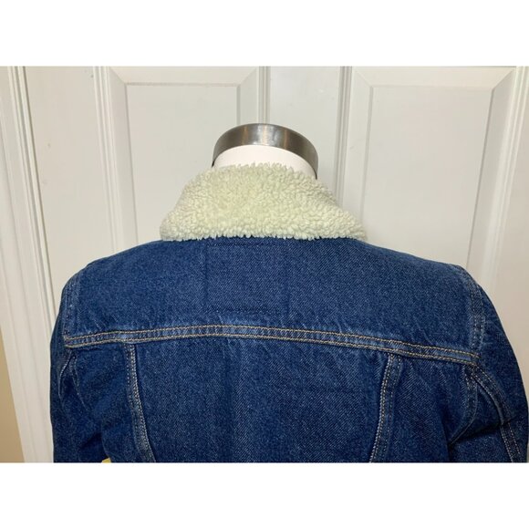 Levi Strauss & Co Dark Wash Faux Shearling Snap Button Up Jean Jacket Size M - Picture 8 of 11